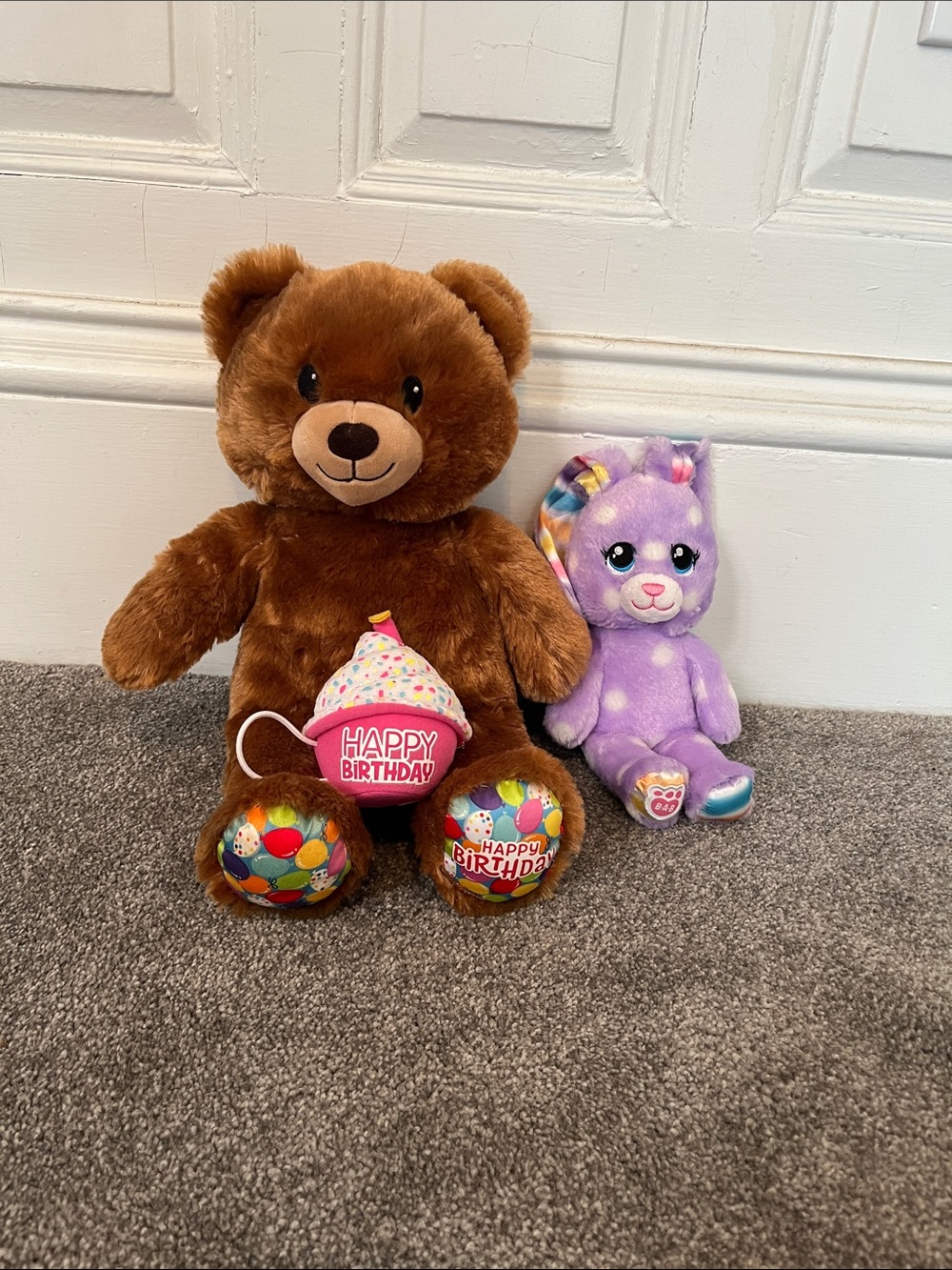 Build a bear Plush Brown Birthday Bear with Cupcake and small bunny plush